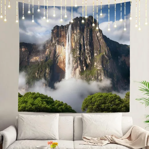 Vista 60 de Shrahala Tapiz de pared de hojas de arce otoñal, hojas rojas sin costuras sobre negro para colgar en la pared, tapiz grande decorativo de fibra