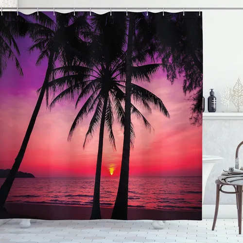 Vista 146 de set de cortina para baño decorativa de tela de poliéster con ganchos