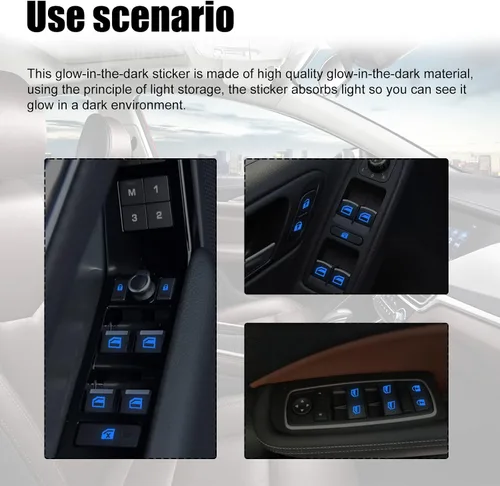 Vista 6 de Adhesivo luminoso para interruptor de control de automóvil, calcomanías brillantes de seguridad nocturna para manija de puerta exterior