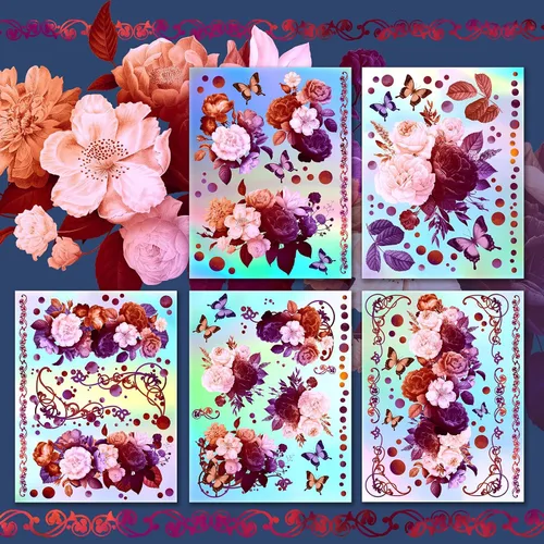 Vista 4 de HANATABA - Paquete de papel (15 hojas de 8 x 11 pulgadas), diseño de flores nocturnas y mariposas HANATABA vintage Art Deco para manualidades