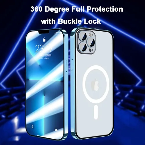 Vista 5 de Funda para iPhone 14 Cubierta de hebilla de doble cara Cubierta de pantalla y cámara Cubierta protectora de parachoques de metal Funda transparente