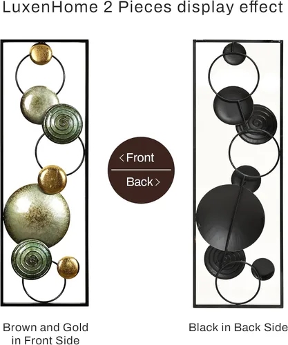 Vista 8 de LuxenHome - 2 piezas de arte de pared de metal, círculos multicolor de 36 x 12 pulgadas, decoración de pared rectangular abstracta de metal