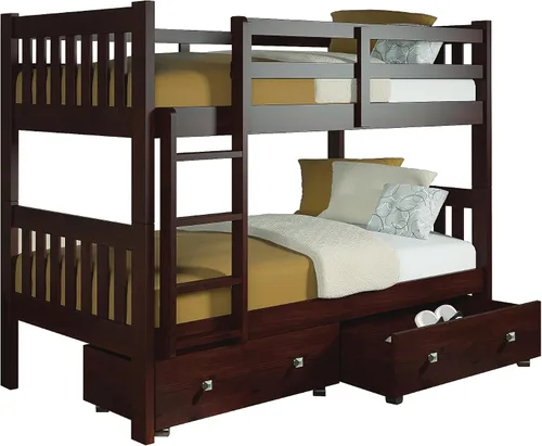 Vista 4 de Donco Kids 120-3-TTWH_505-W - Litera estilo misión con dos cajones debajo de la cama Capuchino oscuro