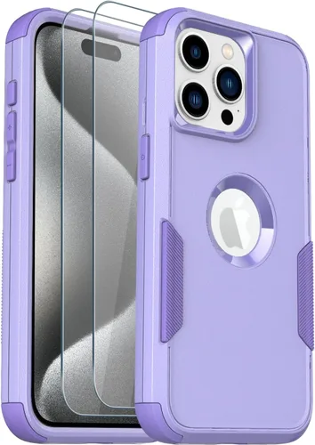 Vista 9 de Funda para iPhone 15 Pro – [2 protectores de pantalla de vidrio templado] [10 pies a prueba de caídas militar], funda protectora antideslizante a