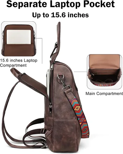 Vista 7 de FADEON Bolsos cruzados para mujer y mochila para laptop Colección Marrón