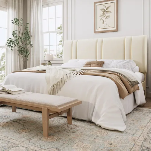 Vista 20 de SHA CERLIN Base de cama de plataforma de tamaño completo, cama tapizada de terciopelo con cabecera ajustable, diseño capitoné de canal vertical
