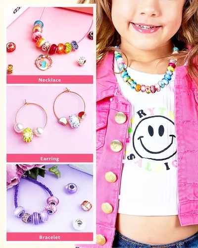 Vista 5 de 240 cuentas europeas surtidas de agujeros grandes, cuentas espaciadoras, cuentas de diamantes de imitación para manualidades, collares, pulseras