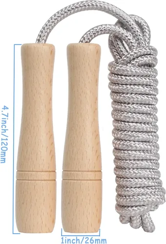 Vista 3 de Cuerda de saltar para niños, cuerda de saltar ajustable de algodón de 8.5 pies con mango de madera para niños y niñas, ejercicio al aire libre