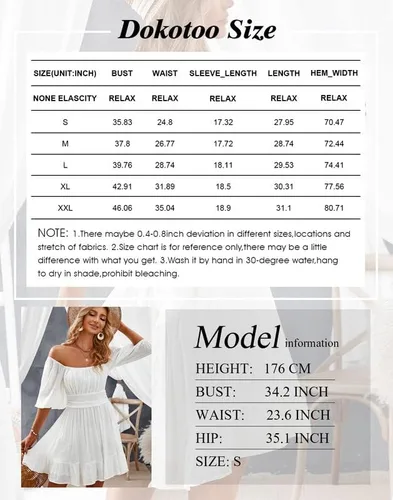 Vista 6 de Dokotoo Vestidos de verano para mujer cuello cuadrado lazo en la espalda manga farol volantes acampanado casual mini vestido