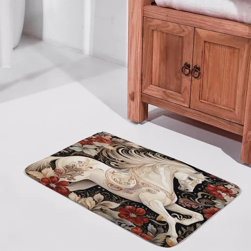 Vista 6 de Alfombra de baño de flores de caballo blanco, regalos de caballo para niñas, alfombra de baño de terciopelo antideslizante, tapete de ducha de felpa
