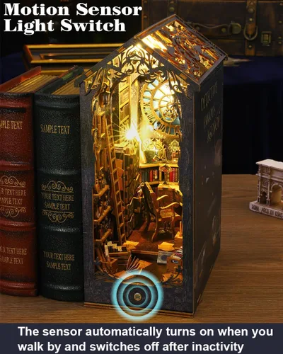 Vista 2 de Kit de manualidades para rincón de lectura DIY - Decoración de rompecabezas de madera 3D con LED, kit de manualidades para estantería con diorama