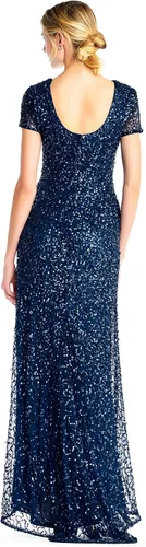 Vista 2 de Adrianna Papell - Vestido de manga corta con lentejuelas para mujer