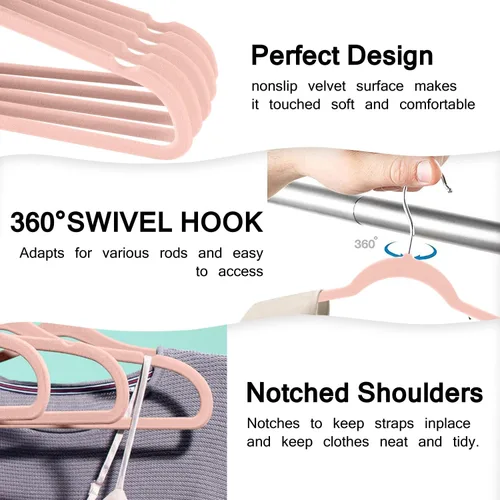 Vista 2 de [Usado] Perchas de Terciopelo para Ropa (Paquete de 50) Perchas para Trajes Resistentes y Duraderas Perchas de Colores Vibrantes Ligeras que Ahorran