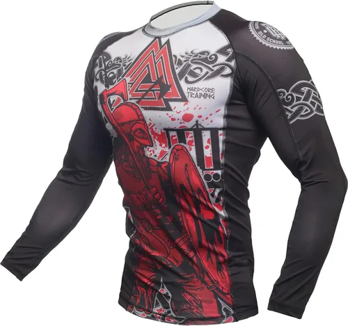 Vista 3 de Hardcore Training Camiseta de compresión para hombre, manga larga, Jiu Jitsu, MMA No-Gi, BJJ apretada, capa base de combate