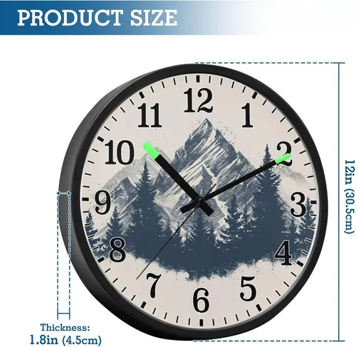Vista 2 de JUNZAN Luminous Voice-Activated Round Wall Clock 12 Inch Mountain Vintage Design Non-Ticking Silent Battery Operated Wallclocks for Kitchen Bedroom