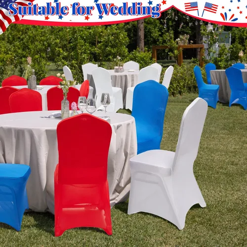 Vista 5 de Oudain 12 fundas para sillas plegables del 4 de julio, color rojo, blanco y azul, universales, de elastano, fundas protectoras elásticas lavables