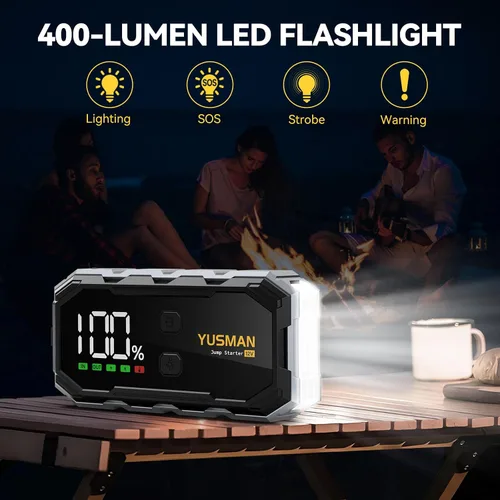 Vista 5 de Arrancador de coche YUSMAN, paquete de batería de salto de 8000A 12V (todo gas/10.0L diésel), arrancador portátil con pantalla, arrancador de coche