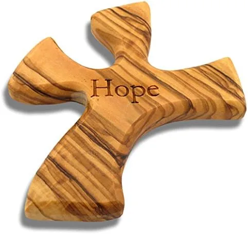 Vista 2 de Cruz de oración de madera de olivo: Cruz de mano hecha para adaptarse perfectamente a tu mano (Hope)