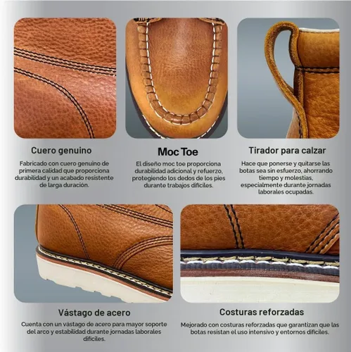 Vista 6 de EVER BOOTS Botas de trabajo con puntera tipo mocasín para hombre de construcción cuña ligera