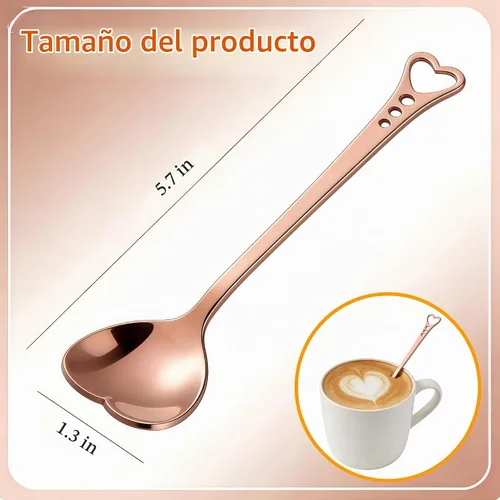 Vista 2 de jinyatu - Cuchara de postre de acero inoxidable con forma de corazón, accesorio de cocina para pastel, té, azúcar, helado, fruta, 8 piezas (oro rosa)