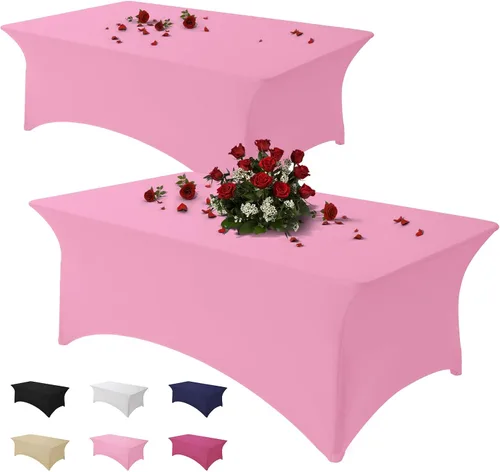 Vista 43 de Famstar Paño de Mesa Negro de 4 Pies de Elastano, Paño de Mesa Ajustado para Mesas Rectangulares, Fundas Elásticas Lavables Sin Arrugas