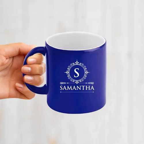 Vista 6 de The Wedding Party Store Taza de café con leche grabada personalizada, taza de café y té personalizada (azul)