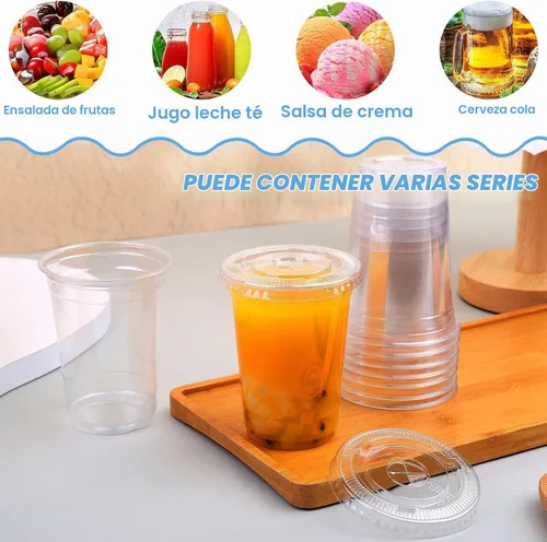 Vista 5 de Juego de 50 vasos de plástico transparente de 10 onzas con tapas