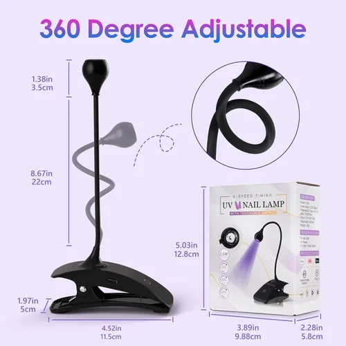 Vista 8 de AORAEM Lámparas LED de uñas de 3 W, lámpara flexible de cuello de cisne de secado rápido + lámpara de uñas recargable de cuello de cisne luz UV