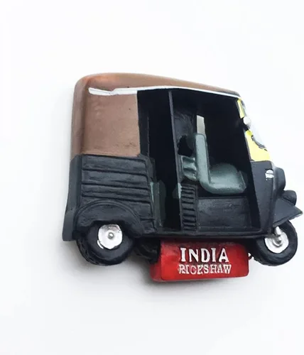 Vista 3 de India 3D Tuktuk imán de nevera recuerdo turístico etiqueta engomada del viaje, imán del refrigerador de la India, colección de decoración del hogar
