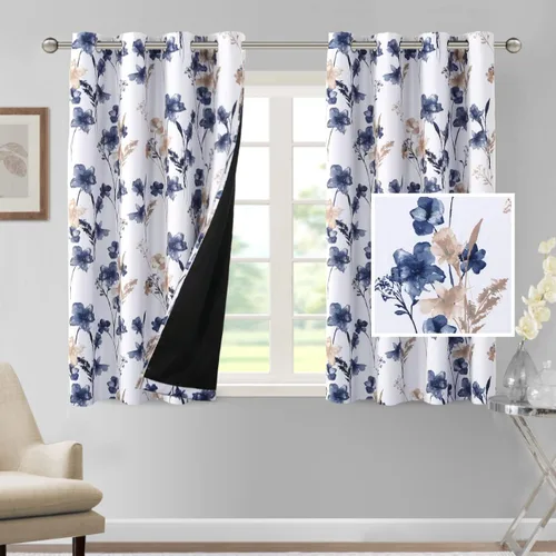 Vista 36 de H.VERSAILTEX - Cortinas 100% blackout con estampado floral de cattleyas, 45 pulgadas de largo, juego de 2 paneles térmicos con forro negro, a prueba