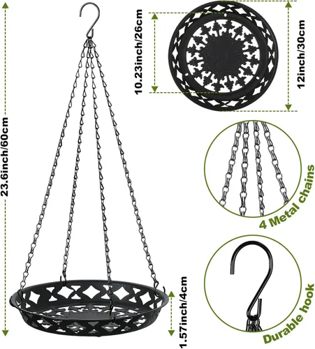 Vista 4 de Enhon Paquete de 6 macetas colgantes de metal, colgador de plantas de 12 pulgadas para interiores y exteriores, elegante estante decorativo negro