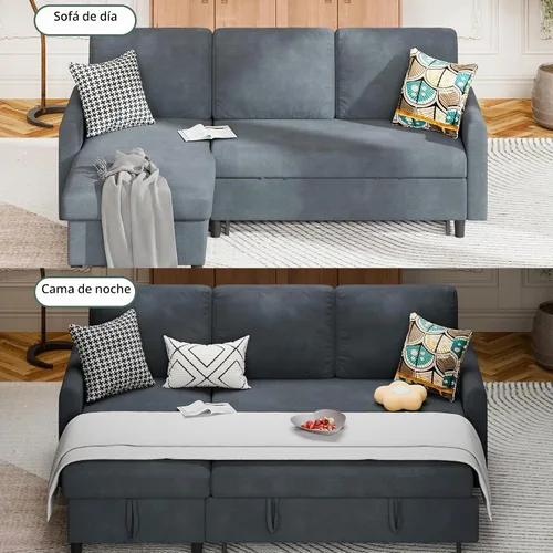 Vista 5 de Shintenchi Sofá cama, sofá cama extraíble, sofá cama extraíble 2 en 1 con diván de almacenamiento para sala de estar, sofá cama, sofás, sofá