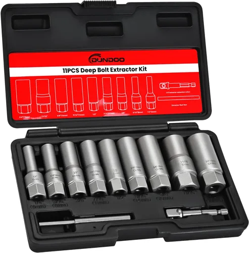 Vista 12 de Kit de 7 piezas extractor de pernos, juego extractor de pernos dañados, juego Easy Out largo y profundo, herramienta de dado para tuercas de rueda