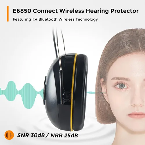 Vista 3 de Protección auditiva con Bluetooth, auriculares inalámbricos con cancelación de ruido 30 dB SNR, sin función de radio, orejeras de batería Batería