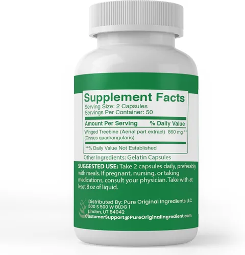 Vista 2 de PURE ORIGINAL INGREDIENTS Cissus Quadrangularis, (100 cápsulas) siempre puro, sin aditivos ni rellenos, verificado por laboratorio