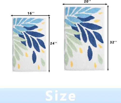 Vista 2 de Tapete de baño de 16 x 24 pulgadas, tapete de baño de microfibra antideslizante, lavable, grueso, suave, absorbente, con hojas para baño, fregadero