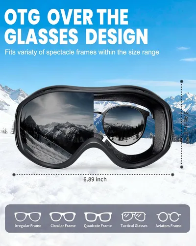 Vista 2 de AVV - Gafas de esquí con protección UV, gafas antiniebla para snowboard, gafas de nieve OTG para hombres, mujeres, adultos y jóvenes