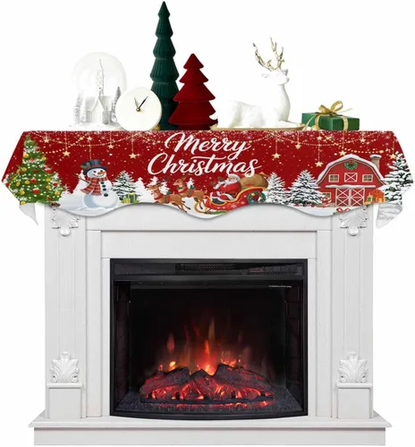 Vista 10 de Bufanda de repisa de Navidad de 60 x 17 pulgadas, decoración de chimenea de Papá Noel de Navidad color negro, cubierta de mantel de invierno