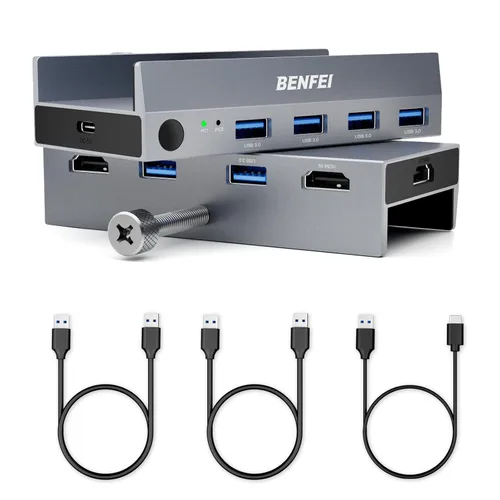 Vista 9 de Interruptor USB 3.0, Conmutador USB 2 Computadoras Comparten 3*USB 3.0 y 1*USB C con Control Remoto para PC Ratón Teclado Impresora Escáner