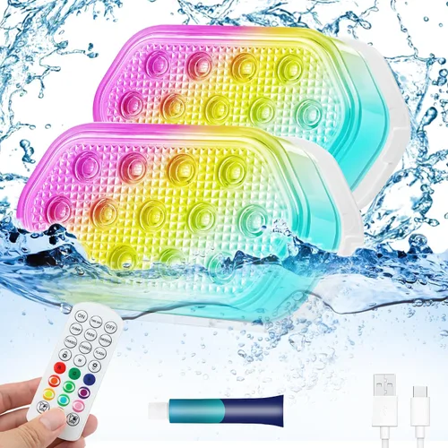 Vista 9 de QOLNBY - Luces de piscina con control remoto, batería de 2600mAh, impermeables IP68 de 16 colores para bañera de hidromasaje y piscina enterrada - 1