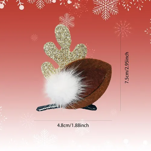 Vista 2 de Lindos accesorios de Navidad para el cabello, 2 pares de cuernos de reno, orejas de clip para el cabello, horquilla para tocado para fiesta