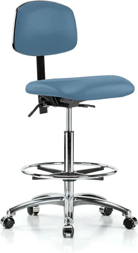 Vista 64 de Perch - Silla de laboratorio con ruedas cromadas con soporte de respaldo ajustable, altura del escritorio de 17 a 22 pulgadas, tela negra