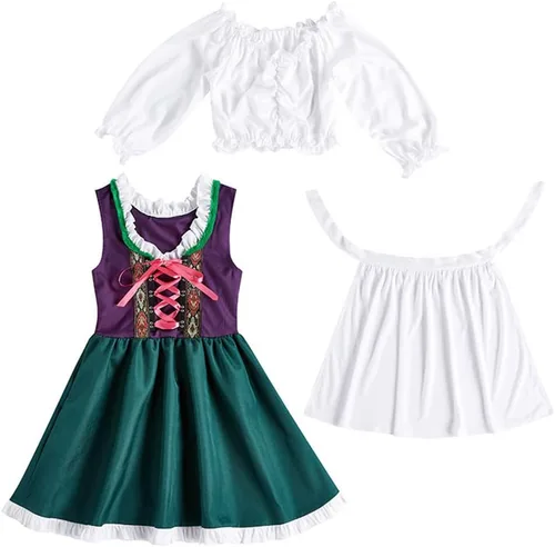 Vista 6 de IBTOM CASTLE Disfraz de tirolesa alemana para niñas y niños, disfraz de cosplay bávaro, disfraz de Halloween, festival de cerveza