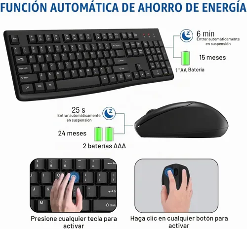 Vista 5 de EDJO - Combo de teclado y mouse inalámbricos para computadora, USB de 2.4 GHz, Plug & Play Full Size Layout,Quiet Keys,12 Multimedia Hotkeys,Auto