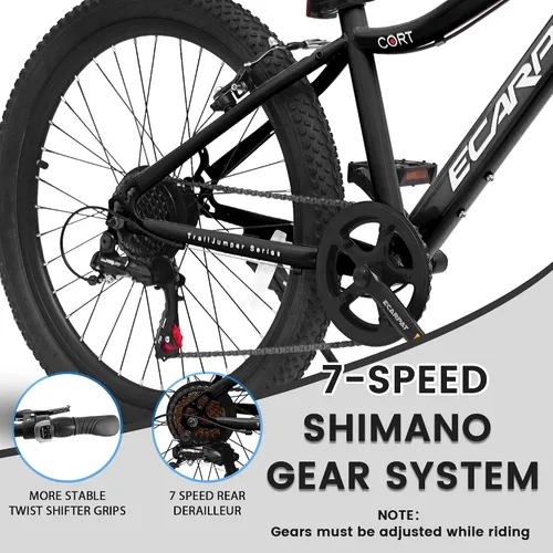 Vista 6 de Ecarpat Bicicleta de montaña para niños de 20/24 pulgadas, bicicleta de montaña de 7 velocidades con suspensión delantera, freno de disco delantero