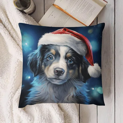 Vista 4 de Almohadas decorativas para sofá, perro, cachorro, decoradas con luces de Papá Noel, regalo para amantes de los perros, funda de cojín para sofá al