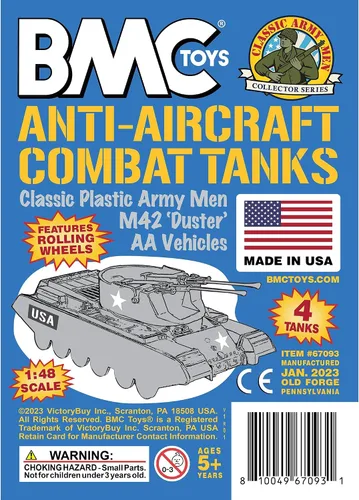 Vista 5 de BMC Classic Payton Tanques Antiaéreos – 4 piezas de vehículos de plástico azul para hombres del ejército