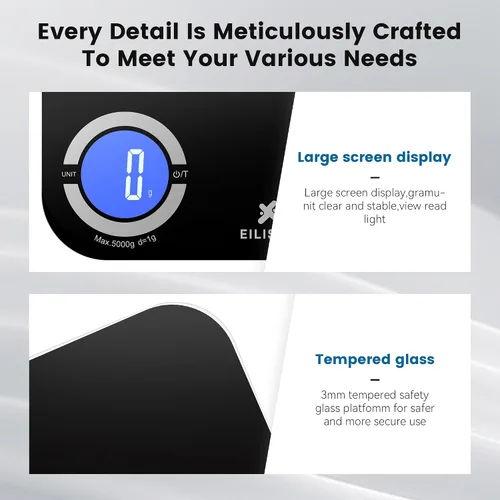 Vista 7 de EILISON Báscula inteligente de cocina con calculadora de nutrición, báscula digital de alimentos, pantalla a color TFT grande, aplicación Bluetooth