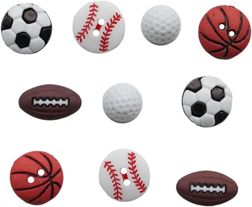 Vista 6 de Varios botones deportivos – Juego de más de 50 piezas para costura, álbumes de recortes y manualidades – fútbol, béisbol, fútbol, golf y esquí
