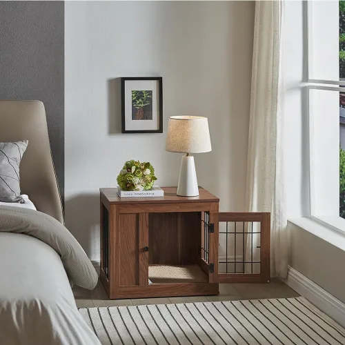 Vista 3 de unipaws Jaula de perro estilo muebles de 25.5 pulgadas para perros pequeños Nogal